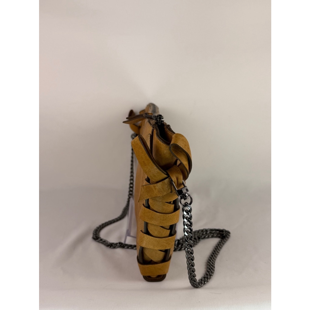 Women's Authentic Miu Miu Tan Leather Clutch Chain Crossbody Bag Metal Braided - Picture 4 of 11